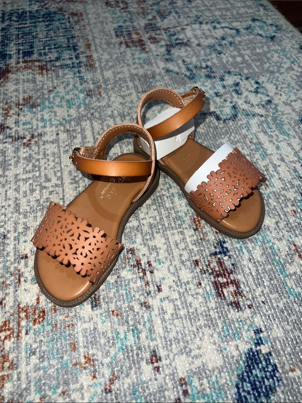 Girls' Tan Laser-Cut Ankle Strap Sandals - Kids Shoes